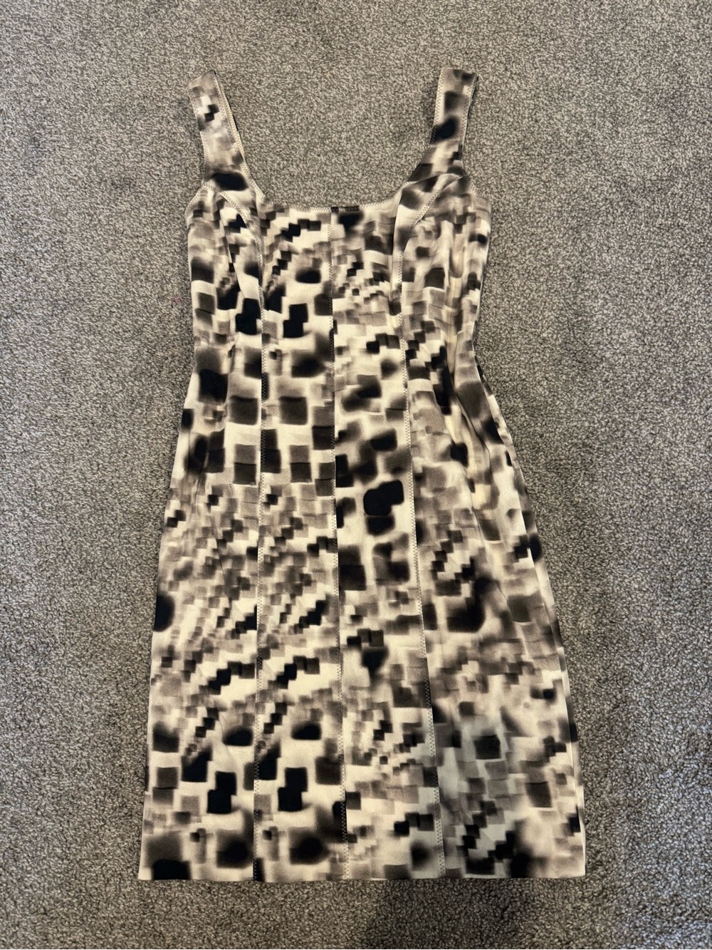 Black & White Pixel-Print Square Neck Dress